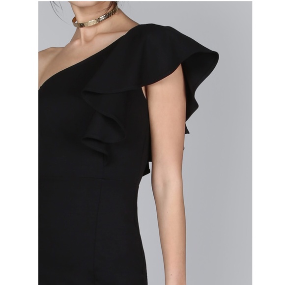 Black Ruffle Detail Leg Slit Midi Dress - Picture 6 of 8